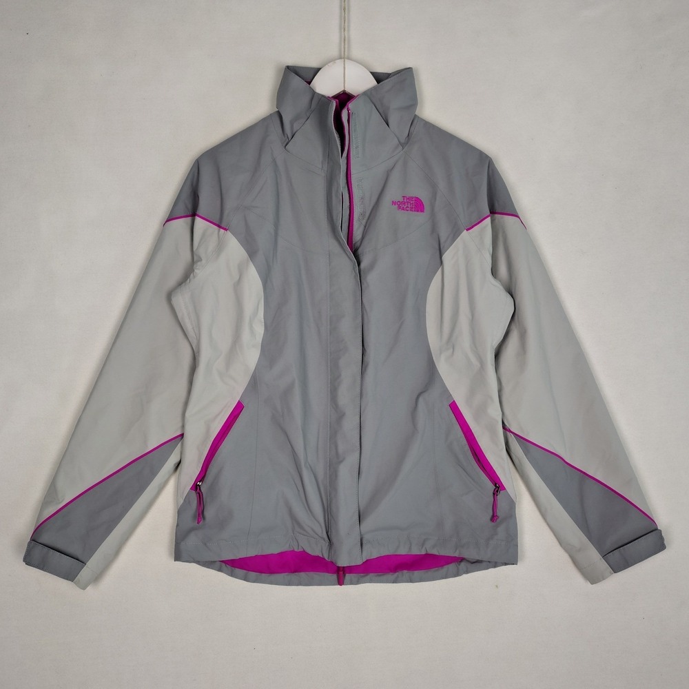 The North Face HyVent Rain Jacket Womens Small Grey Pink Waterproof Shell
